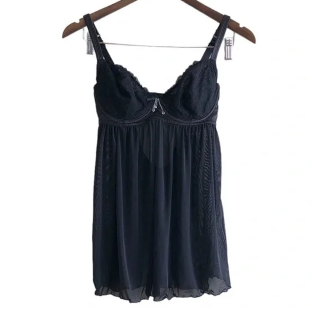 Parfait By Affinitas Sexy Floral Lace Semi Sheer Underwire Bra Chemise Top Black